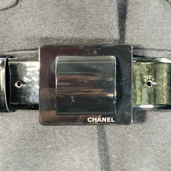 CHANEL Vintage AW07 Size 4 Black Wool Patent Leather 3/4 Sleeves Belted Coat - Picture 2 of 10